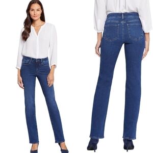 NYDJ Marilyn Straight Leg Jeans Mid Rise Dark Wash Slimming Womens 10